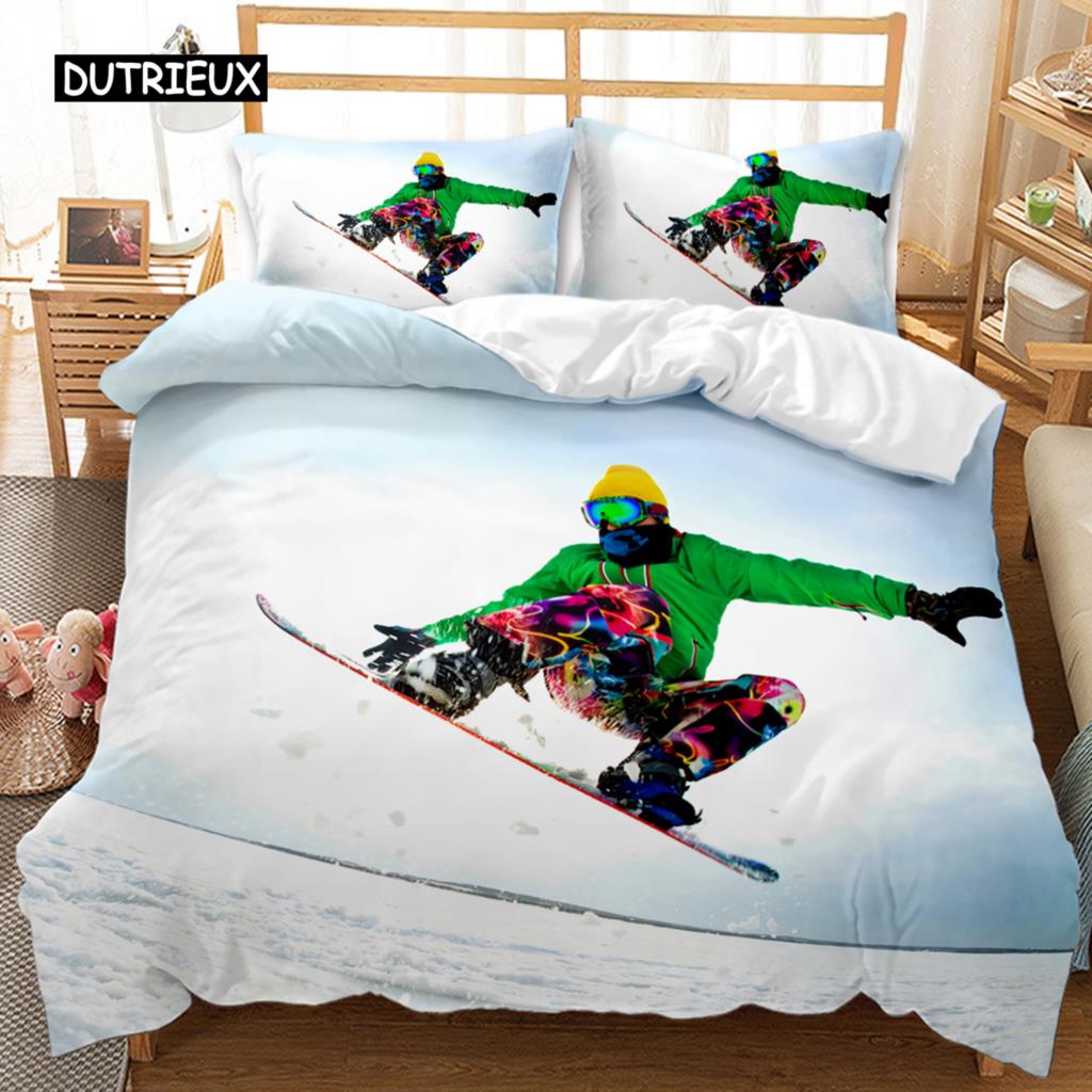 Skifahren Bettbezug Set Schneeberg Bettdeckenbezug Extremsport Spiel Polyester Steppdecke Bezug Snowboard Doppel Queen King Size