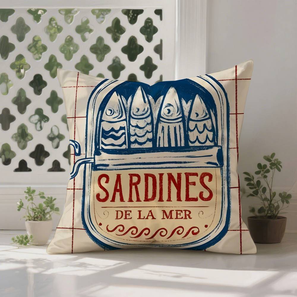 S-Sardines Art Pillow Case Anti-dustmite Pillowcase Invisible Zipper Silky Short Plush Sofa Cushion Cover