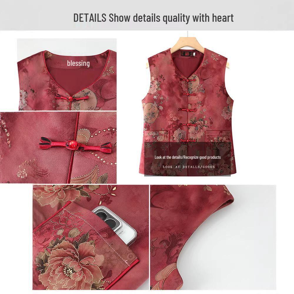 Women's Tang Suit Vest: Spring/Autumn Style for Middle-aged/Elderly, Grandma/Mother's Cardigan