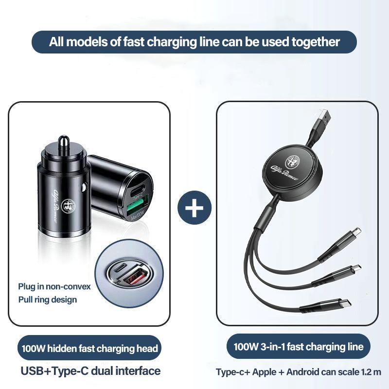 For Alfa Romeo Car Charger Head 3 In 1 Charging Data Cable USB Type-C Auto Accessorie For Alfa Romeo 4C 159 166 Spider Giulia 15