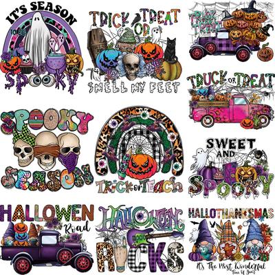 Halloween Season Patch For Clothes Pumpkin Cars Stickers A-Level Washable Hoodies Tops Diy Vinyl Thermal Press Iron On Patch
