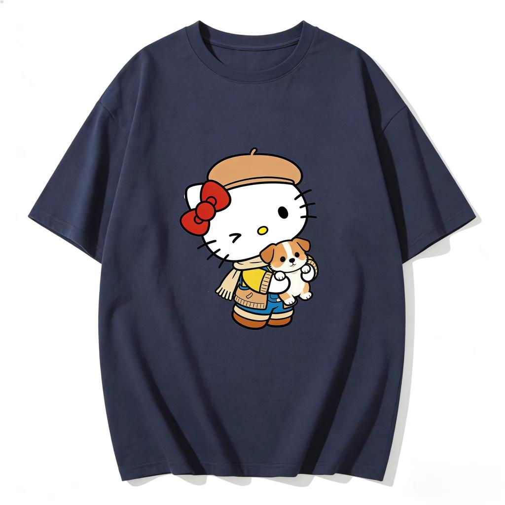 2026 new Summer HelloKitty Cute Graphic Tee Casual Short Sleeve Cotton Top for Women Girls Kawaii Cartoon Print Streetwear