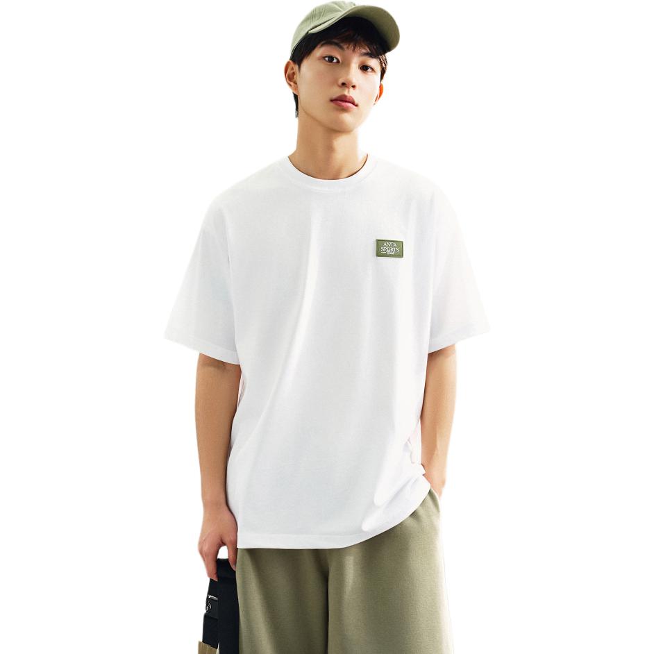 Anta Comfortable Simple Versatile Loose Casual Letter Short Sleeve T-Shirt Men Tops Snow-White 152528127-1