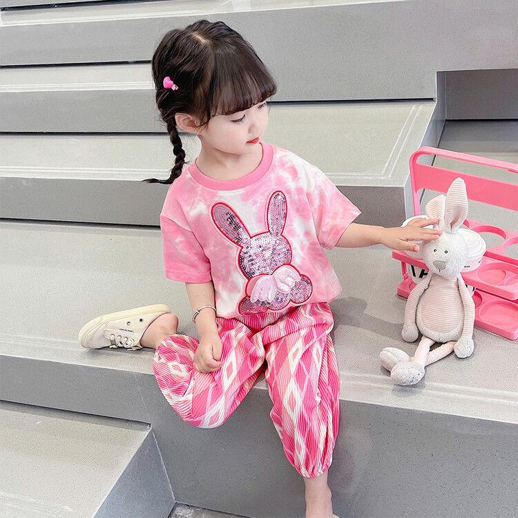 Girls Summer Fashion 2 Piece Set Cute Short Sleeve Top And Long Pants Baby Casual Outfit