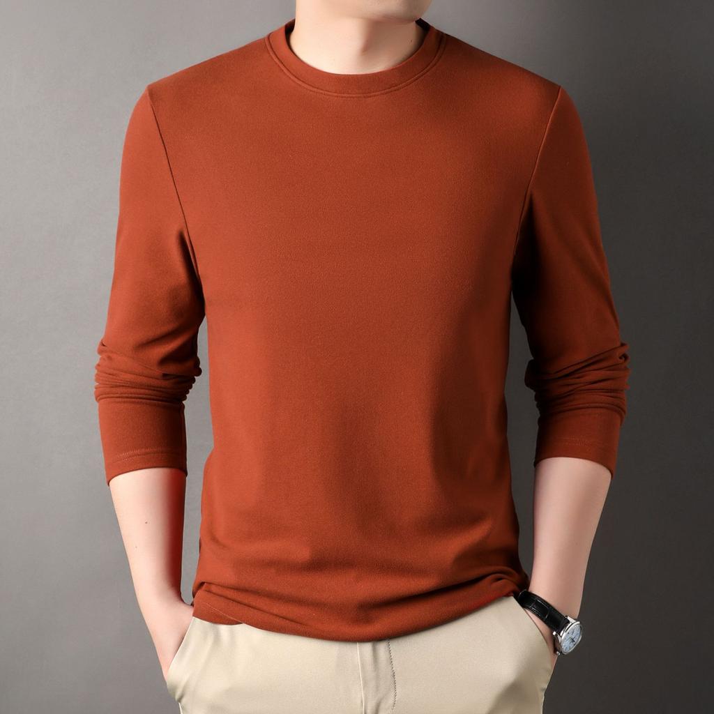 Double-Sided German Velvet Crew Neck Men'S Bottoming Shirt Autumn And Winter Blue Solid Color Warm Long-Sleeved Sweater Men