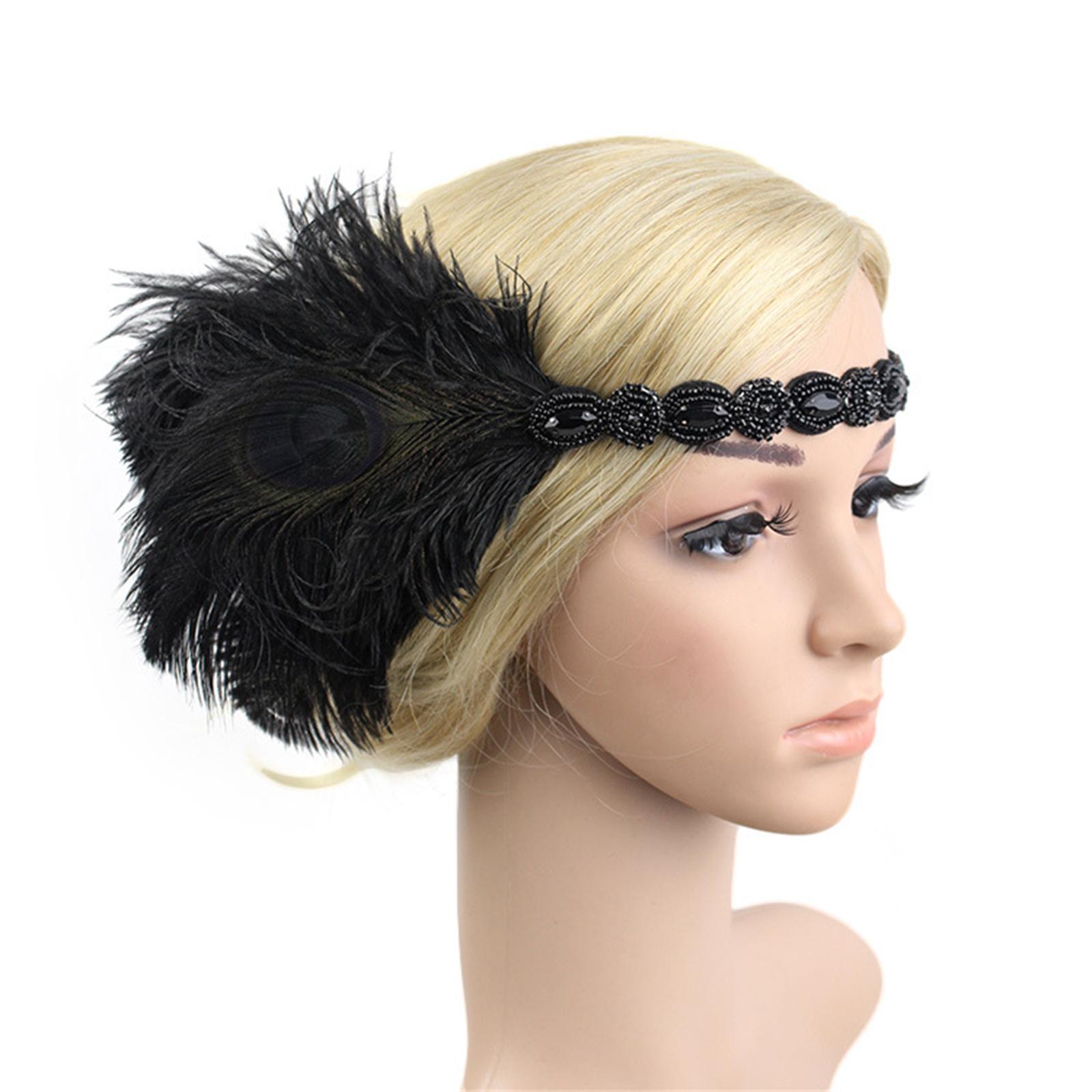 

Mardi Gras Headpiece Feathers Flapper Headband Masquerade Headpiece Gatsbys Headpiece Feather Headpiece Woman Carnivals чорний