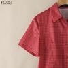 ZANZEA Women Casual Turn Down Collar Short Sleeve Grid Print Blouse