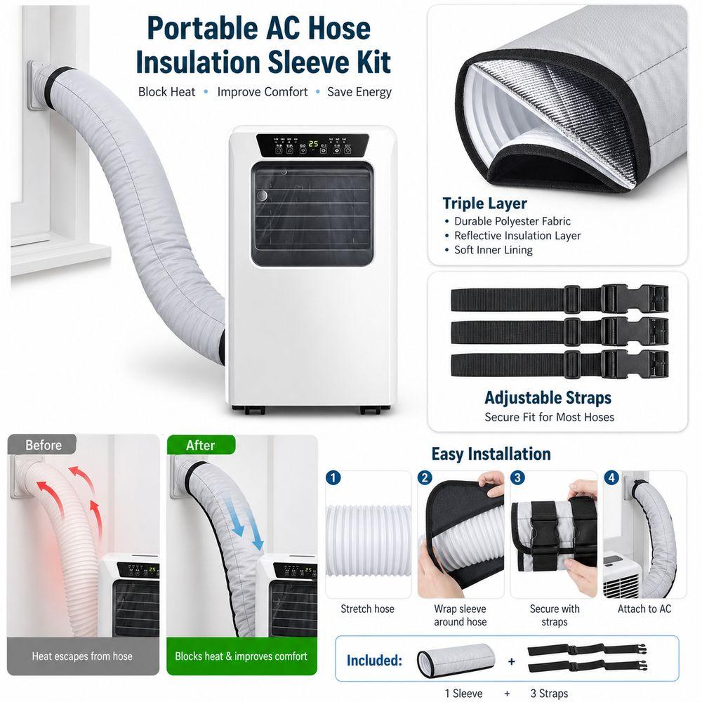 Portable Air Conditioner Hose Cover Elastic Buckle Exhaust Hose Cover AC Sleeve Kit