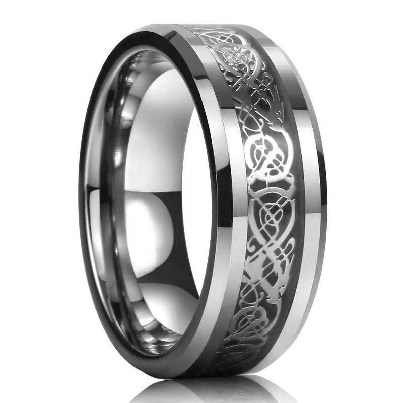 Men's Two-Tone Dragon Pattern Tungsten and Titanium Ring
