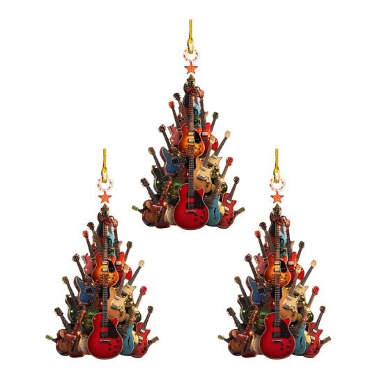 Kytarová vánoční ozdoba 2D akrylová Rockin' Around The Guitar ozdoba Hudební nástroj závěsná dekorace pro kytaristu hudební nadšence
