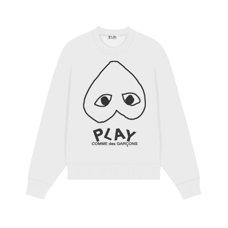 Relaxed Fit Cotton Sweatshirt With Heart Print Long Sleeve Crew Neck Fleece Lined Unisex Winter Casual Top