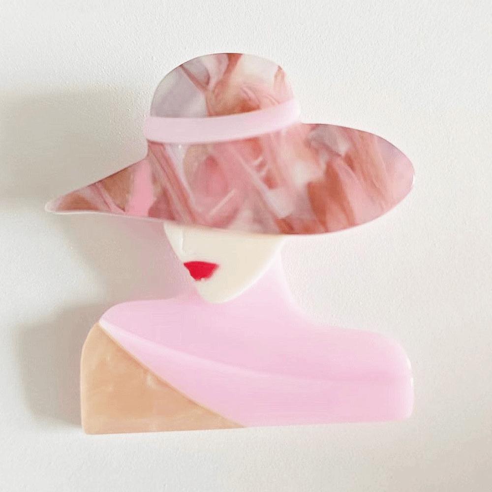 Acrylic Women Portrait Pin Cartoon Coat Badge Elegant Animal Brooches