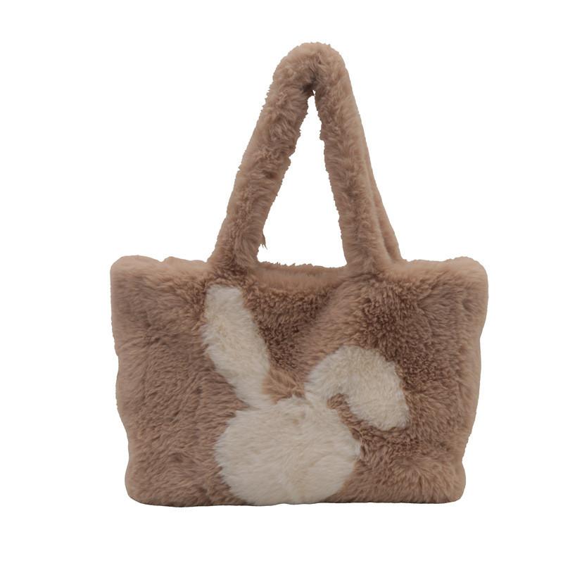 Adorable Plush Rabbit Tote Bag For Women Stylish Winter Large Capacity Bag Shoulder