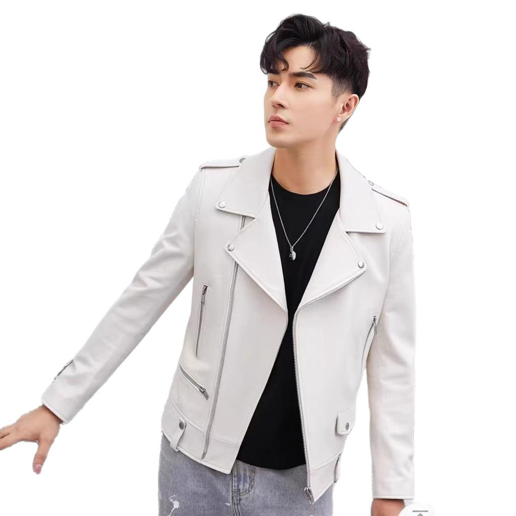 High-end locomotive ruffian handsome PU leather jacket men's autumn new trendy brand flow loose lapel casual jacket