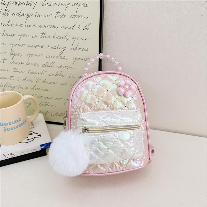 Backpack Gradient Kids With Faux Pearl Handheld Plush Ball And Flower Decoration