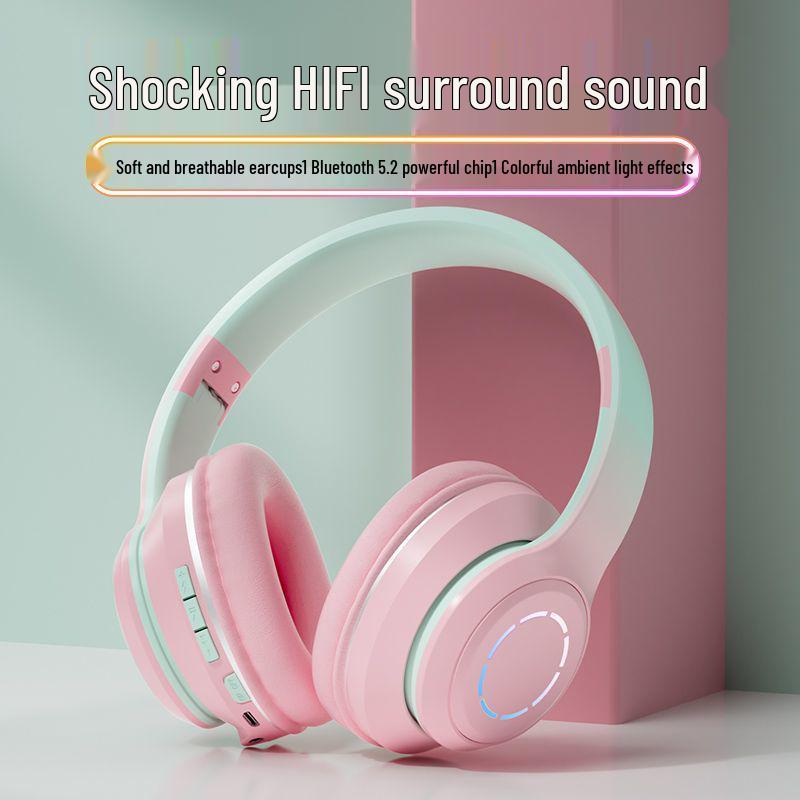 Over-ear Wireless Noise-Cancelling Bluetooth Gaming Headset with Heavy Bass, Compatible with Apple and Huawei Phones