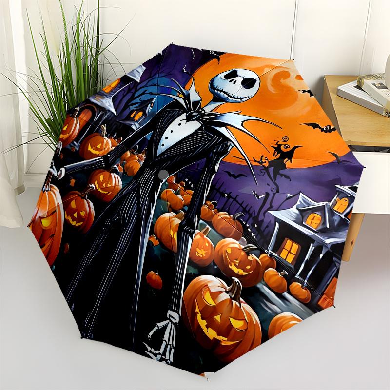 

Jack Skellington,Halloween Automatic Umbrella Tri fold Portable Umbrella, Best Holiday Gift for Men and Women, Durable Iron Frame, Playful