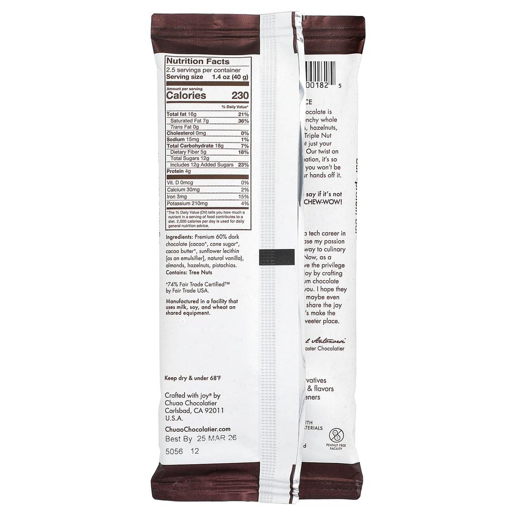 Chuao Chocolatier, Dark Chocolate Bar, Triple Nut Tempation™, 100g (3.5oz)