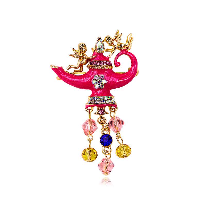 

Medieval angel search banner magic lamp fringed teapot brooch women s retro accessories high-end light luxury corsage