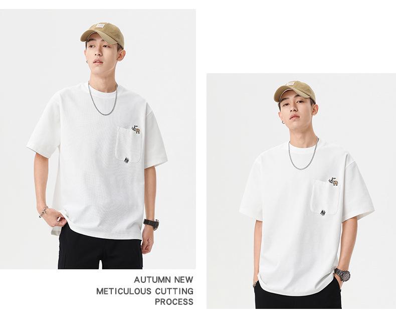 Men's 260g Heavyweight Wrinkle-Resistant Waffle Knit Embroidered Short Sleeve Loose Fit T-Shirt