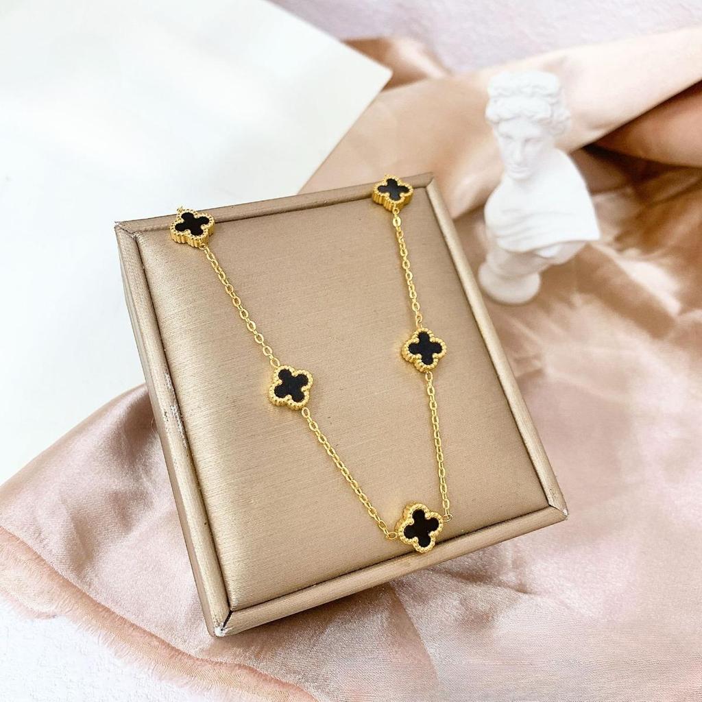 Light Luxury Double-Sided Four-Leaf Clover 5 Flowers Necklace New Titanium Steel Collarbone Chain Women's High-Class Feeling Necklace