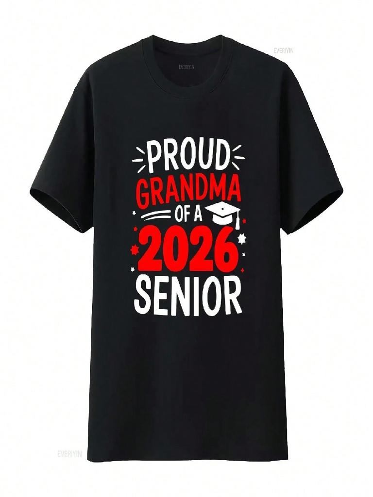 Proud Grandma Of A 2026 Senior T Shirt Class Graduation Graduate Vintage Washed Graphic Top For Everyday Wear Streetwear Casual
