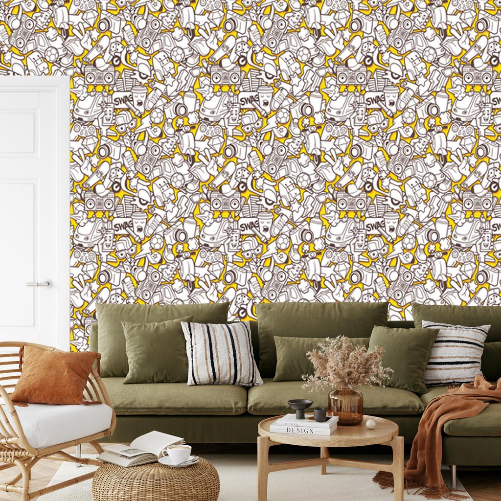 Wallpaper Youth urban life graffiti music for living room and bedroom 50x1000