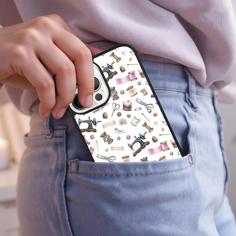 sewing machine tailor pattern Phone Case For iPhone 17 Air 15 16e 14 13 Pro Max Coque 12 11 Pro Max PLUS cover