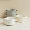 Geprägte vertikale Schüssel Keramik Binaurale Schüssel Restaurant Einfaches Geschirr Gebackene Reisschüssel Haushalts-Schüssel Anti-Verbrühungs-Handgriff-Schüssel