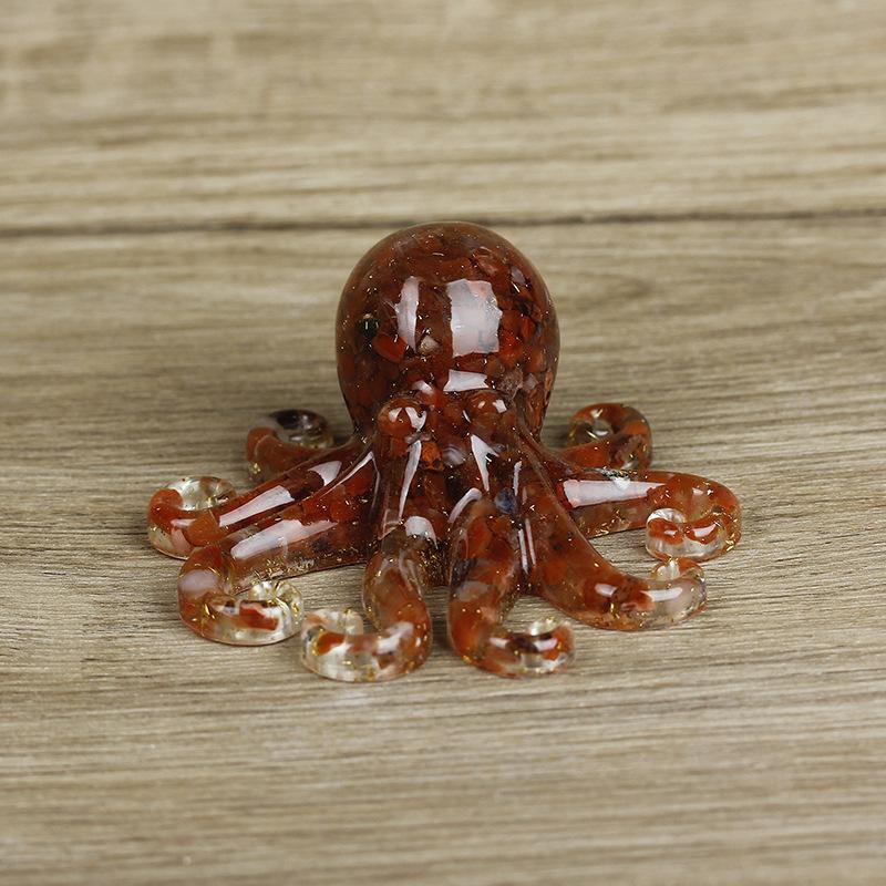 Miniature Octopus Statue Natural Crystal Agate Stone Crushed Stone Dropper Resin Squid Home Tabletop Landscape Ornaments Crafts