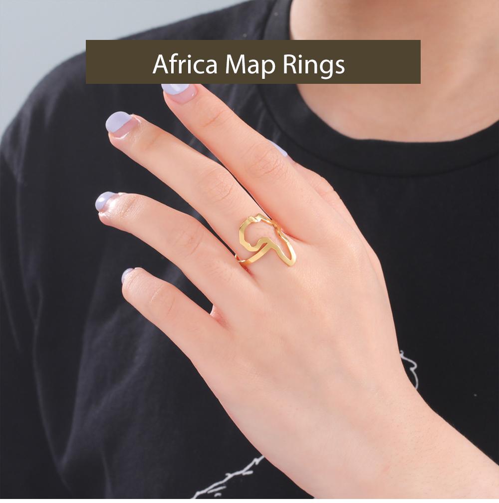 Cazador Trendy Gold Color African Map Open Rings for Women Stainless Steel Adjustable African Cultural Ethnic Rings Jewelry Gift