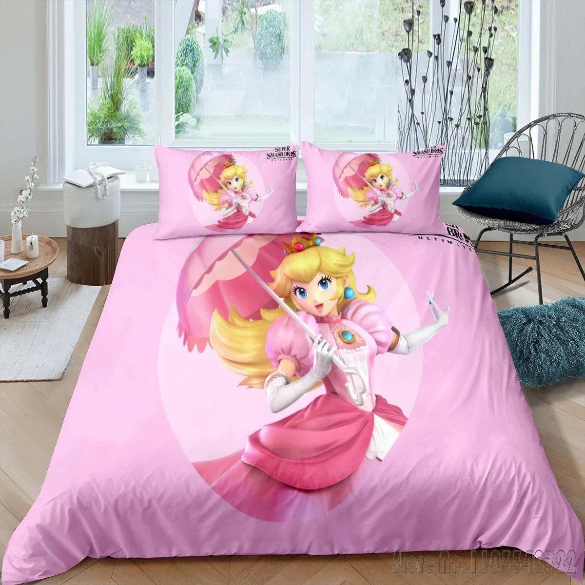 

Lovely Princess Peaches 3D Printed Duvet Cover Set HD Comforter Cover for Kids Bedding Sets Bedclothes Bedroom Decor EU Single 140x200cm