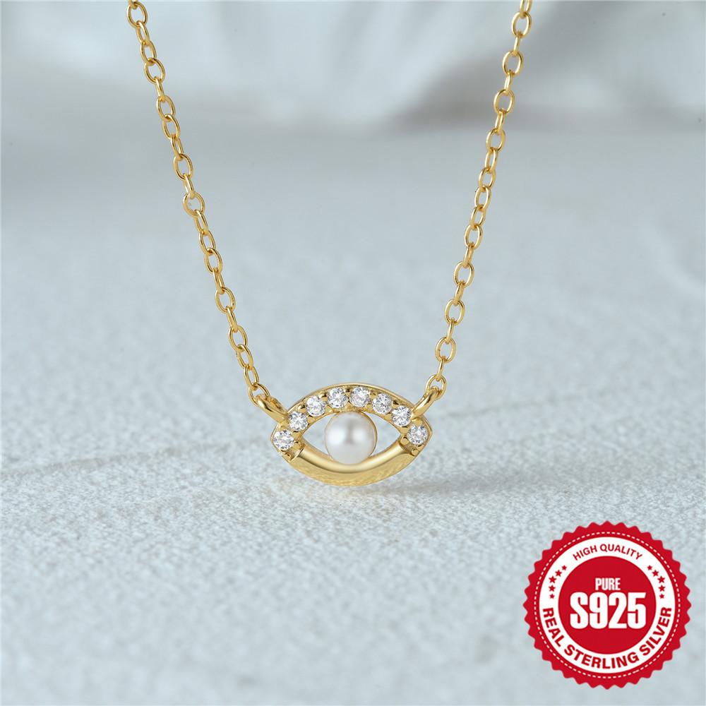 Stylish Simple Wind S925 Sterling Silver Pearl Eye Diamond Clavicle Chain Demon'S Eye Necklace