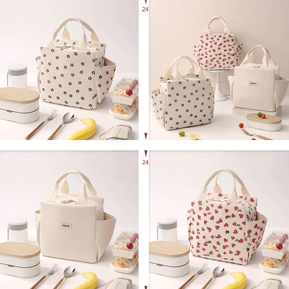 Printed Handheld Lunch Bag Insulated Lunch Box Portable Picnic Bag Outdoor Insulation Bag Reusable Leak-proof Large Refrigerated Bags