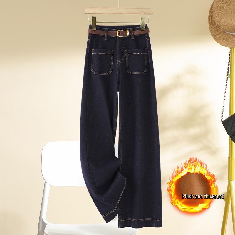 

Женские джинсы 2024 года с высокой посадкой, на флисовой подкладке, узкие, прямого кроя, с драпировкой, темно-синие 26 [Recommended for 85-95 lbs]