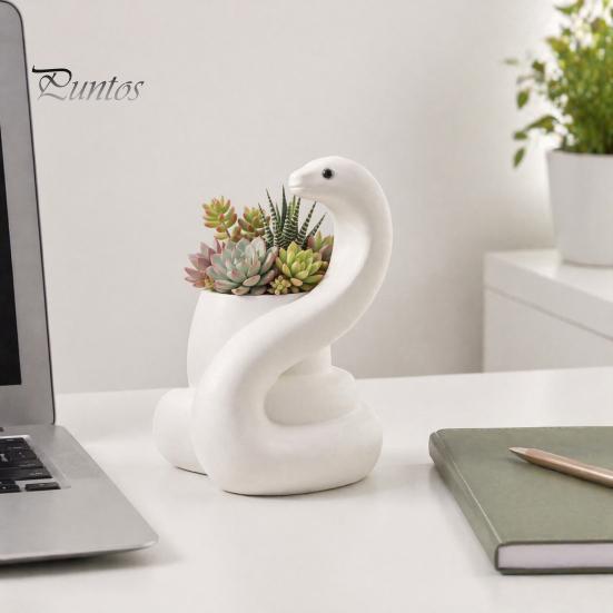 Moderne Kunst Sukkulenten Behälter Weißer Schlangenpflanzer, Dekorative Harz Pflanztopf, Design Matt Blumentopf für Kakteen Haus Büro Schreibtisch Dekor Kleine Kaktus
