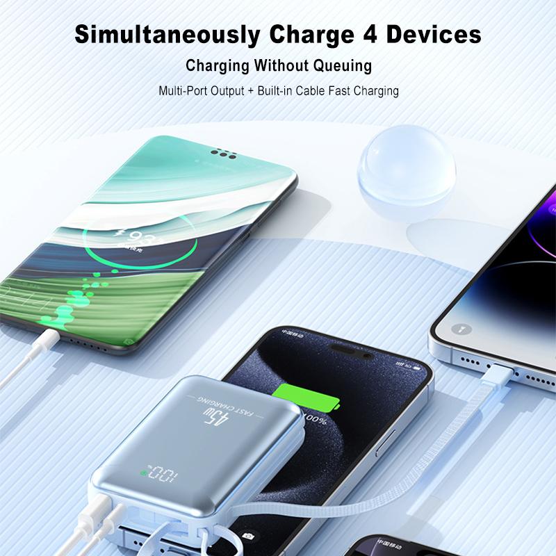 For Laptop 20000mAh 45W Power Bank Portable 10000mAh USB C Cable Fast Charging Mobile External Battery For iPhone Samsung Xiaomi