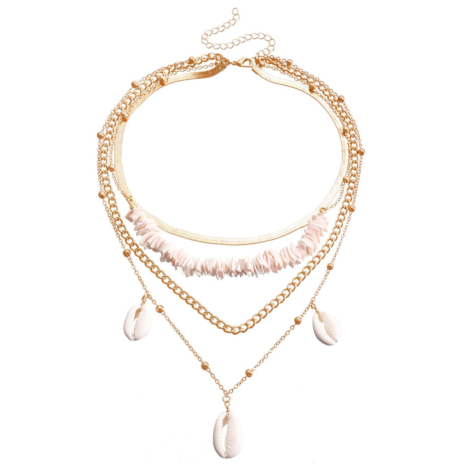 

Ожерелье, Многослойная пляжная цепочка из бусин из битого ракушечника, Подвеска, Цепочка на шею, Женское ожерелье золотой