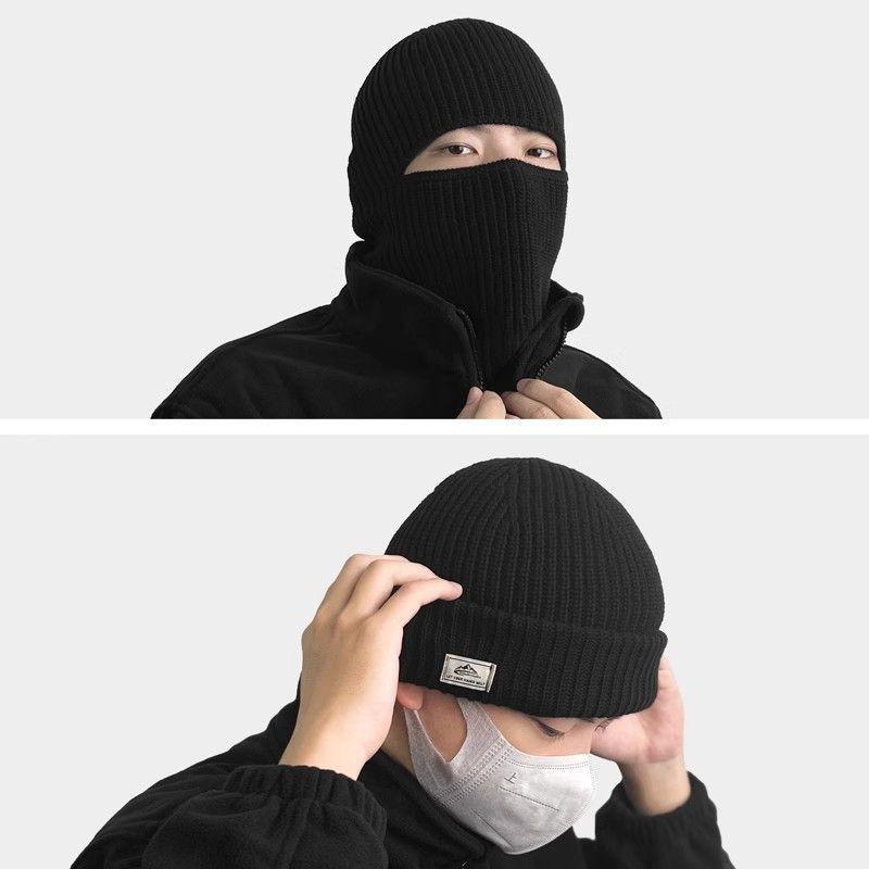 Knitted Hat Winter Cotton Thickened Cold Outdoor Cycling Warm Cap Mask 2 In 1 Full Face Protection Cap Earmuffs Balaclava Hat