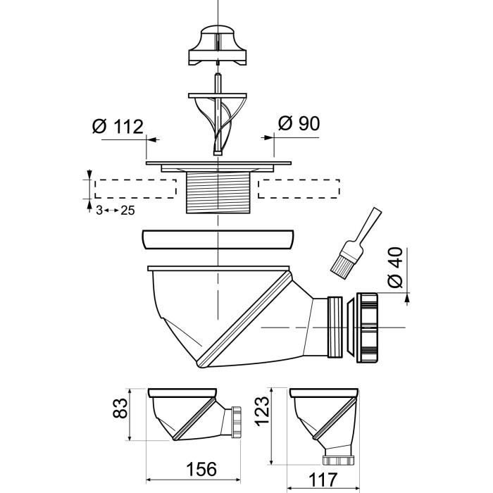 Bonde De Douche James - WIRQUIN - Ø 90 Mm - Grille En ABS Chromé - Sortie Ø 40 Mm