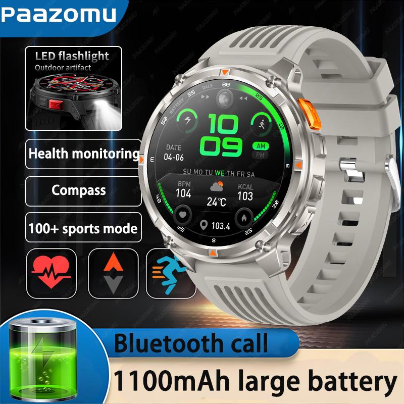 New Outdoor Smart Watch 1.7 ” 1100mAh Large Battery IP68 Waterproof LED Flashlight Bluetooth Call Sports Men Fitness Bracel