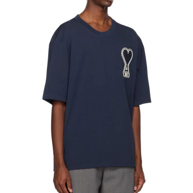 AMIPARIS Ss23 Heart Letter Logo Print Round Neck Short Sleeve T-Shirt Men Tops Navy-Blue UTS002726-4003