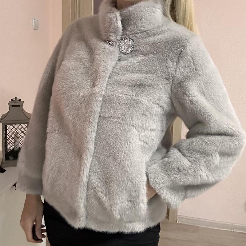 Damenjacke aus künstlichem Nerzfell, Kurze Herbst- und Winterfelljacke, Umweltfreundliches Fell, Winddicht und kältebeständig