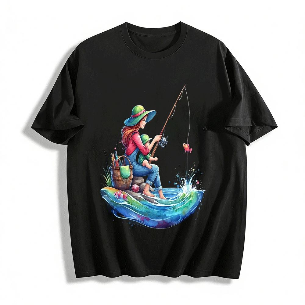 Warm Parent Child Fishing Time Printed Casual Top Pure cotton T-shirt XXS