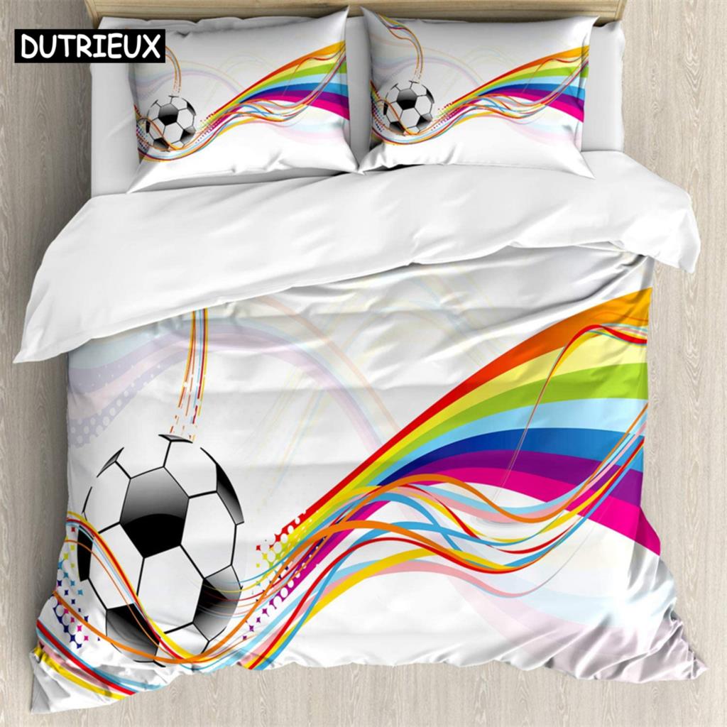 Rainbow Football 3Pcs Bedding Sets 3D Digital Printing Custom Quilt Duvet Cover Set Home Queen King Quilt Pillowcase