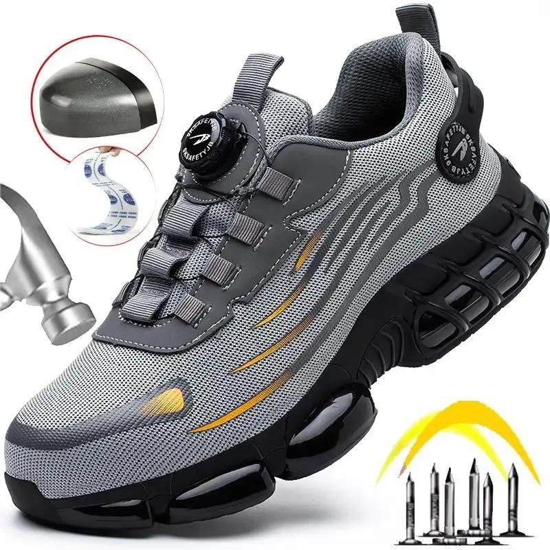 Mens Rotary Button Safety Shoes for Men Anti-impact and Anti-piercing Work Shoes Fashionable Men's Sports Shoes Safety Pro
