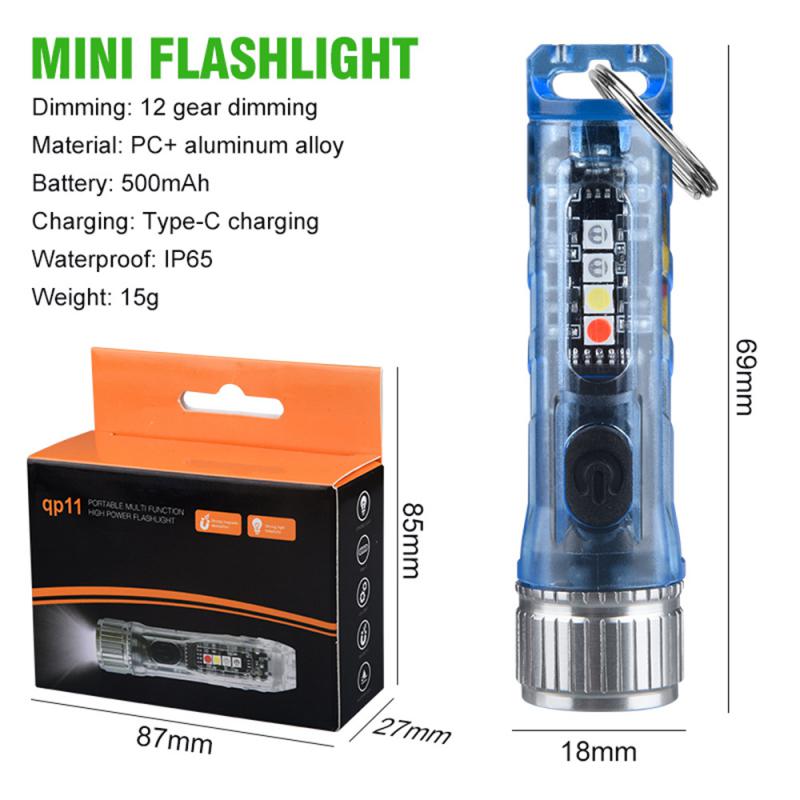 Mini Flashlight Keychain Multi-function Waterproof USB Rechargeable Outdoor Hiking Camping Powerful Magnetic Warning Flashlight
