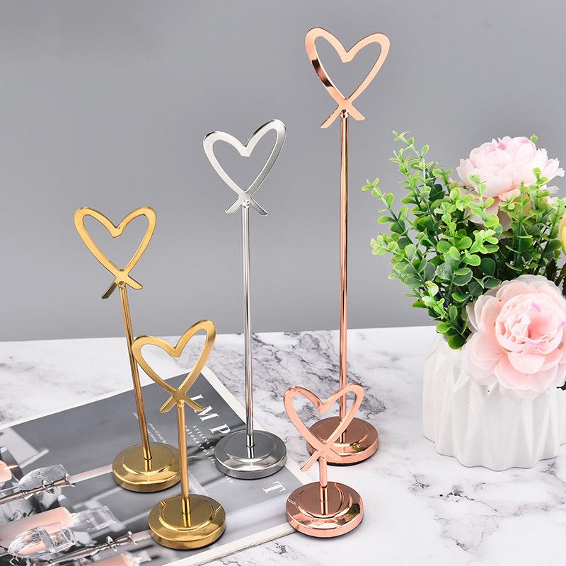 Heart Shape Memo Photo Stand Stainless Steel Card Holder Minimalist Metal Message Board For Home Office Decor With Non-Slip Base