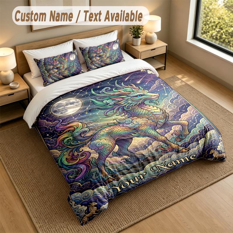 Dragon Phoenix Theme Personalized 3Pcs Bedding Set Custom Text & Name 1 Sheet 2 Pillowcases Household Bedding 1pc
