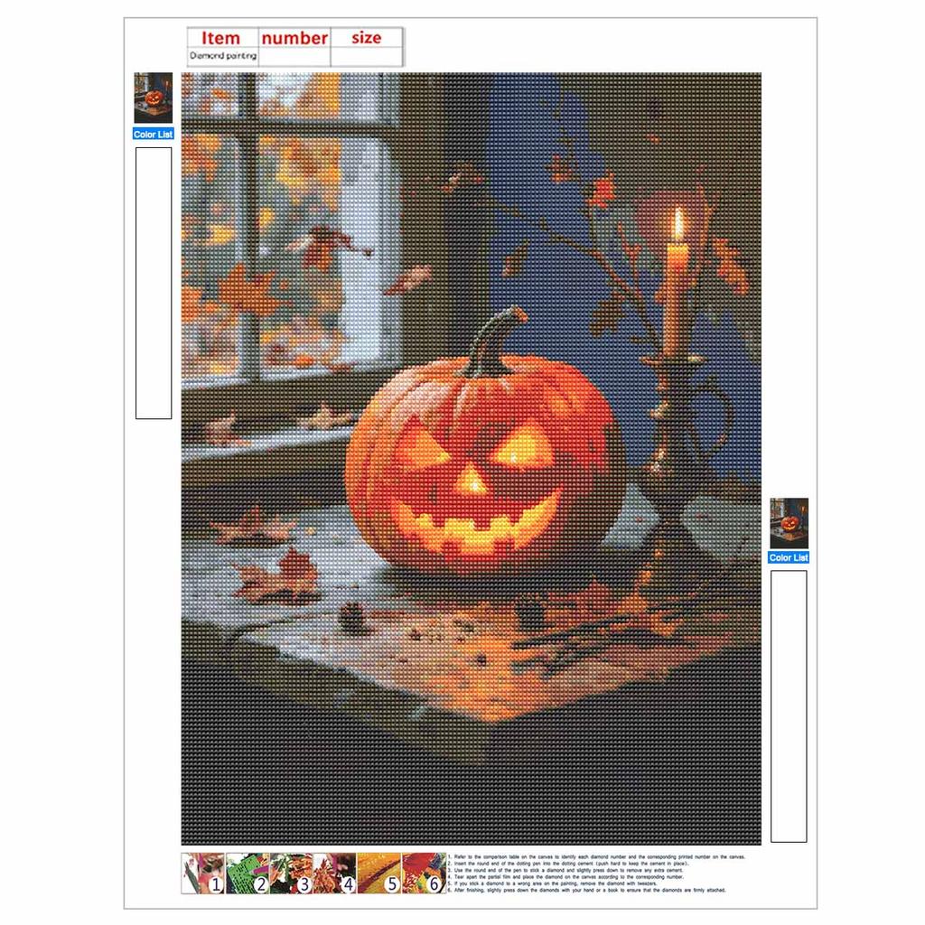 DIY Full Drill Diamond Painting Kit Halloween Pumpkin Candle Design Rhinestone Canvas Art Relaxing Handmade Gift for Adults